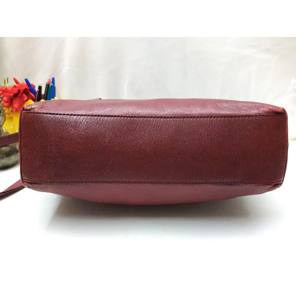 Michael Kors Maroon Leather Lock Double Handles Zipper Satchel Bag